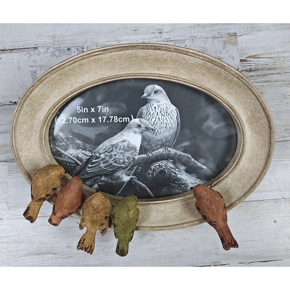 Creative Co-Op Rustic Resin Tan Angled Oval 5x7 Photo Frame Birds Cottage Decor